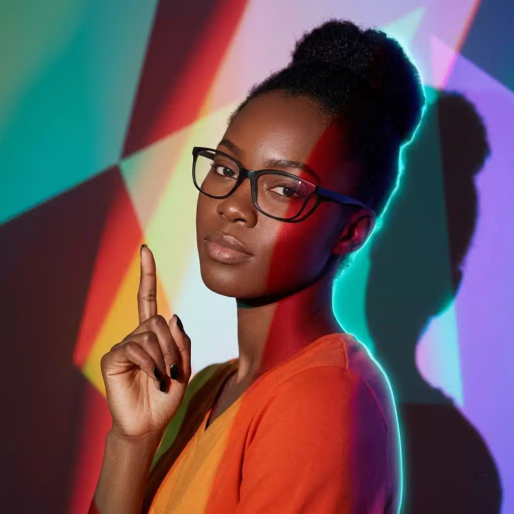 alarme-monvafet-conseil Portrait d’une femme portant des lunettes, doigt levé en signe d’alerte, illustrant la notion d’alarme sans abonnement et de sécurité proactive