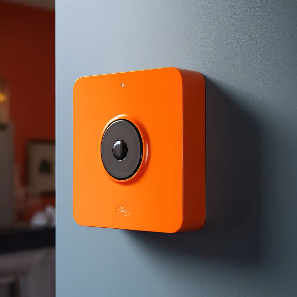 alarme-maison-abonnement Caméra de surveillance moderne fixée au mur dans une maison, dispositif de sécurité connecté pour protéger le domicile