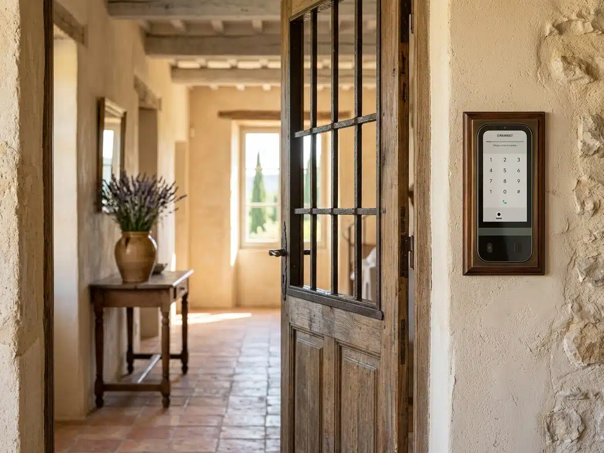 althen-des-paluds Clavier de contrôle d’accès pour système d’alarme à Althen-des-Paluds installé près de la porte d’une maison.